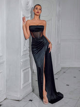 ADYCE Women's Strapless Mermaid Style Pleated Waist Long Belted Backless Party Dress